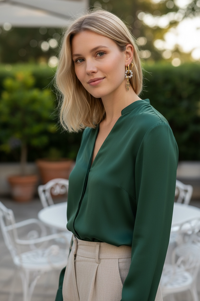 Golden Muse – Κρίκοι με Γκρι Μαργαριτάρια & Κρεμαστό Γεωμετρικό Στοιχείο