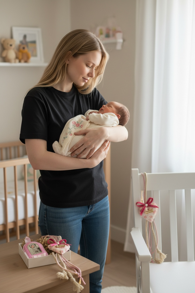 Σετ Δώρου για Νεογέννητο Κοριτσάκι με Καρδιά Γούρι & Εικόνα Παναγίας