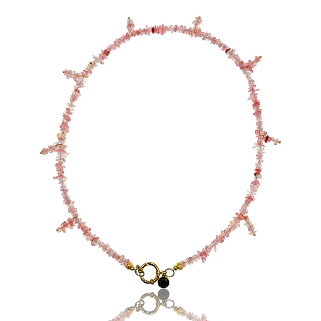 Κολιέ από Ροζ Χαλαζία με Επίχρυσο Κούμπωμα Θηλιάς