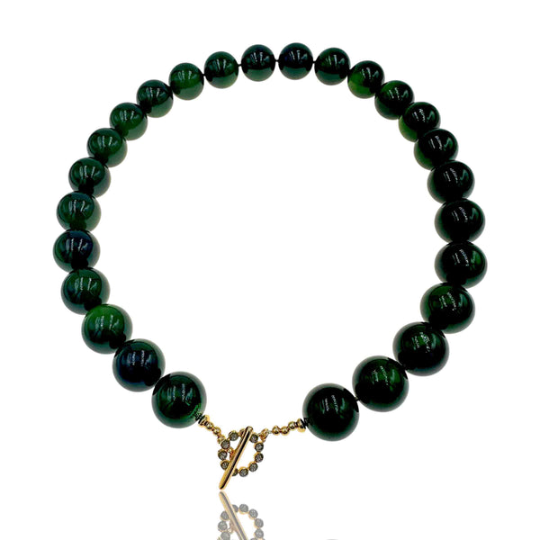 Κολιέ με Μεγάλες Πράσινες Χάντρες και Κούμπωμα με Glitter