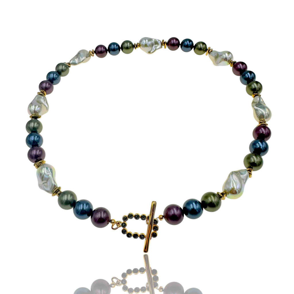 Κολιέ με Πολύχρωμες Πέρλες Και Αιματίτες