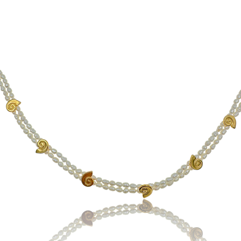 Διπλό Κολιέ Τσόκερ με Φυσικά Μαργαριτάρια και Χρυσά Κοχύλια