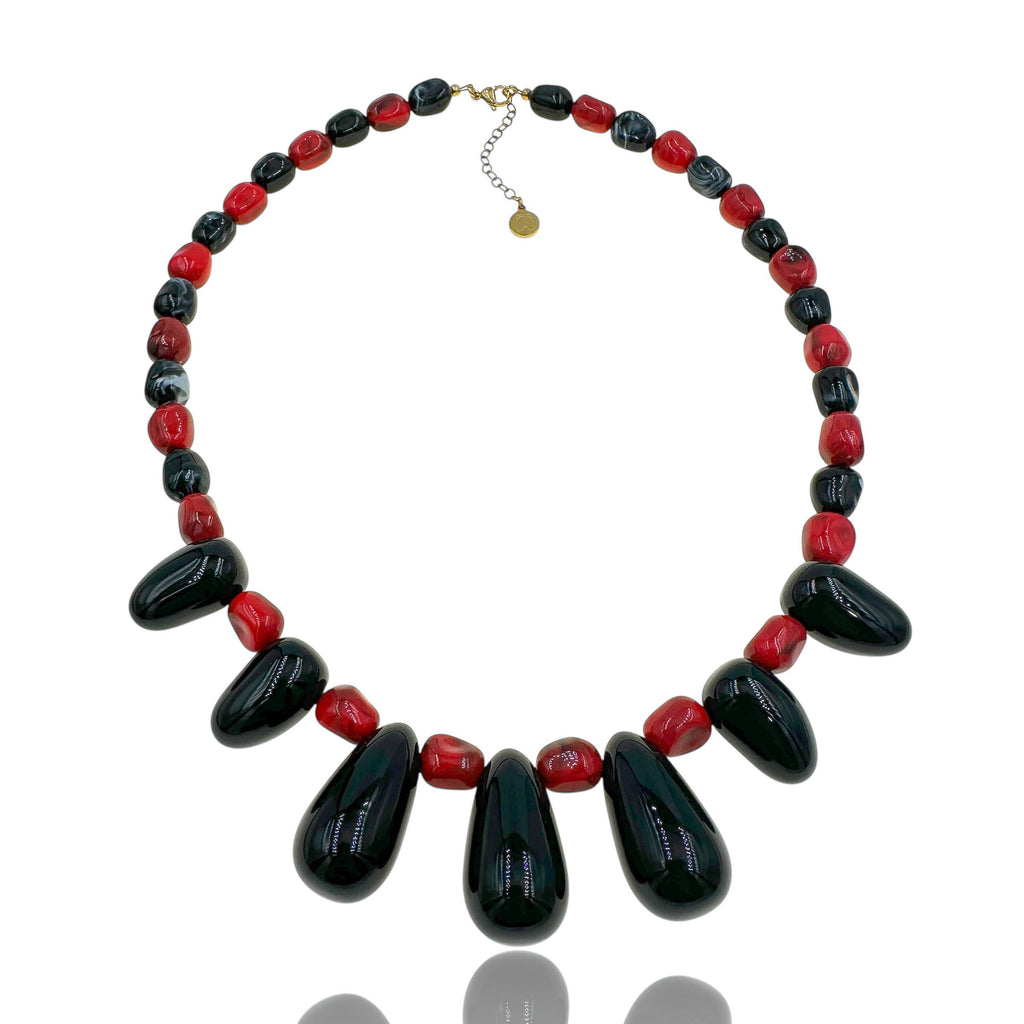 Statement Κολιέ σε Μαύρο & Κόκκινο με Μεγάλες Χάντρες