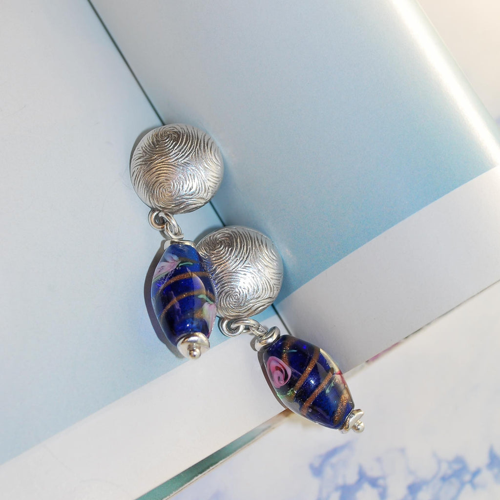 Σκουλαρίκια καρφωτά ασημί με murano γυάλινες μπλε πέτρες