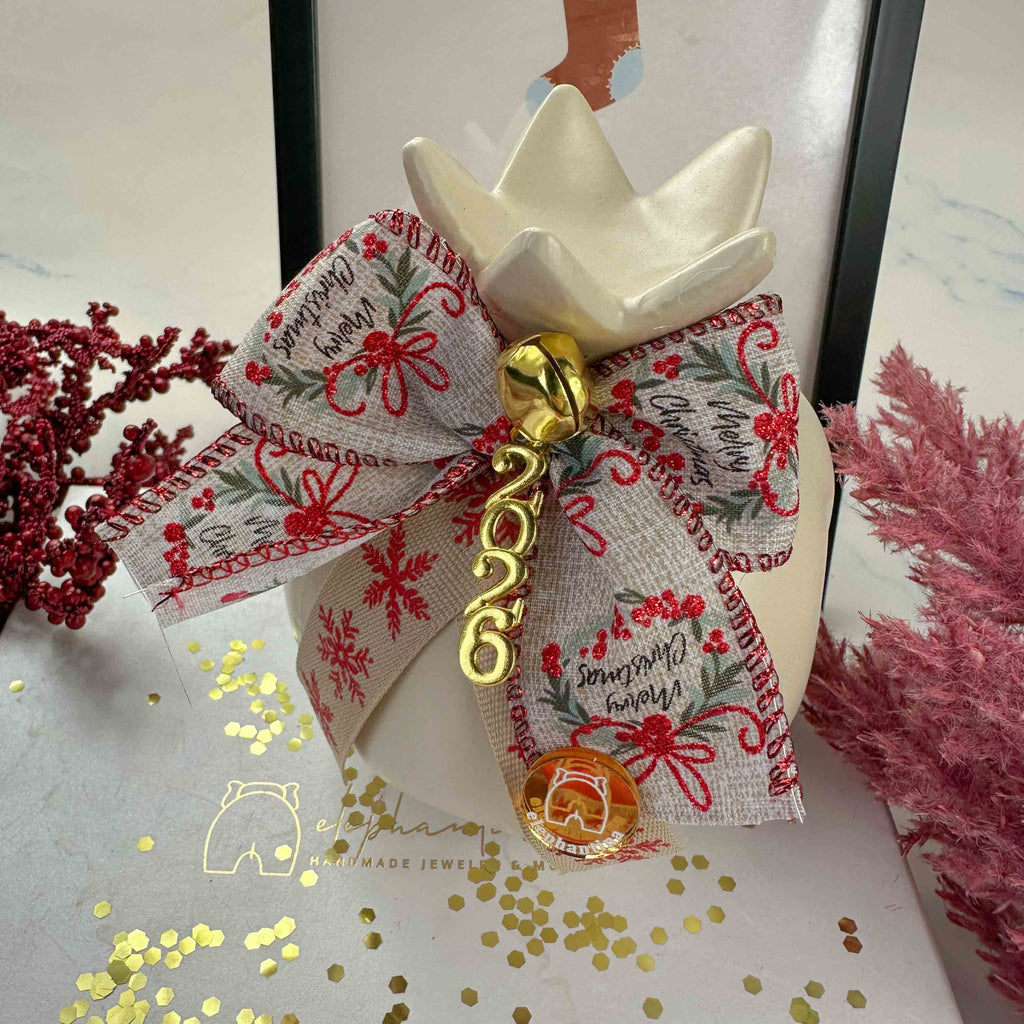 Γούρι 2026 Κεραμικό Ρόδι με Φιόγκο & Κουδουνάκι (10x13)