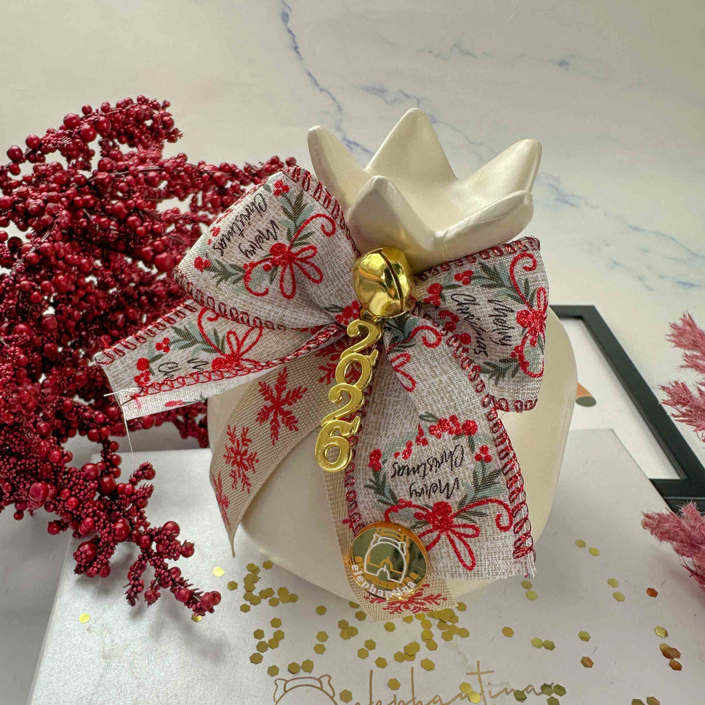 Γούρι 2026 Κεραμικό Ρόδι με Φιόγκο & Κουδουνάκι (10x13)