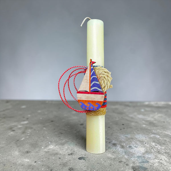 Χειροποίητη Πασχαλινή Λαμπάδα με Καράβι και σχοινί