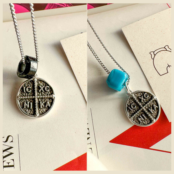 Κολιέ ασημί κωνσταντινάτο ''ΙCΧC ΝIΚA'' με περαστή πέτρα