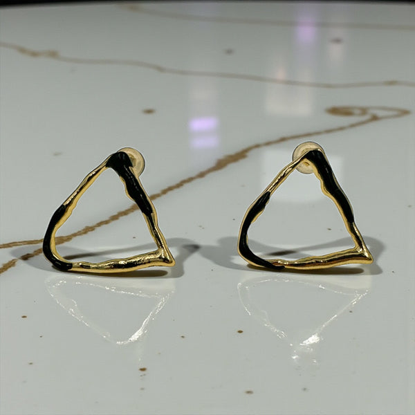 Γεωμετρικά Σκουλαρίκια με Μαύρο Σμάλτο