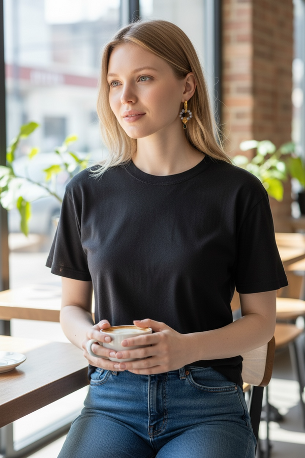 “Midnight Drop” – Κρίκοι με Γκρι Μαργαριτάρια & Σταγόνα με Μαύρο Σμάλτο Glitter