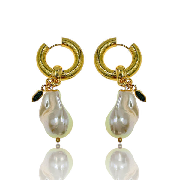 Σκουλαρίκια Κρίκοι με Μαύρο Γκλίτερ & Baroque Πέρλα