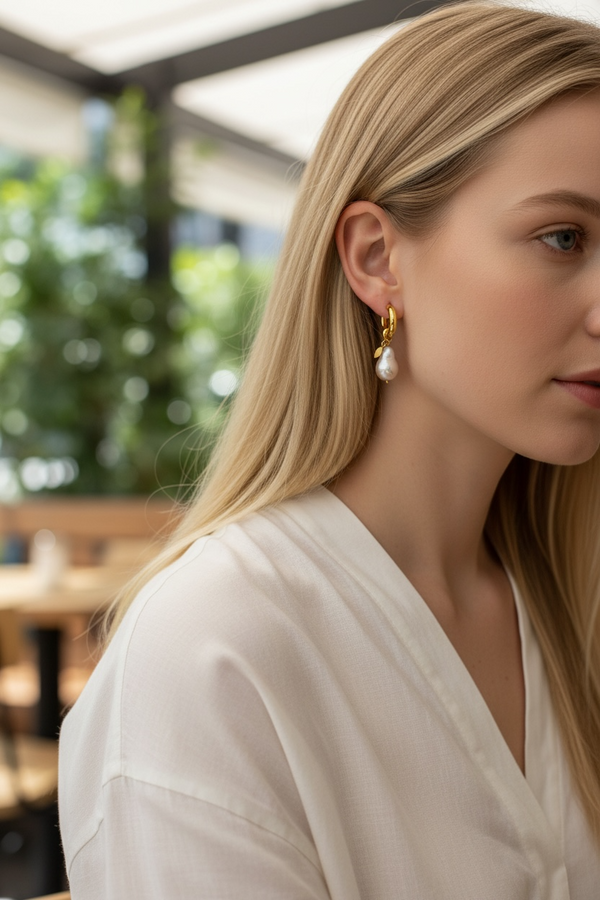 Σκουλαρίκια Κρίκοι με Μαύρο Γκλίτερ & Baroque Πέρλα