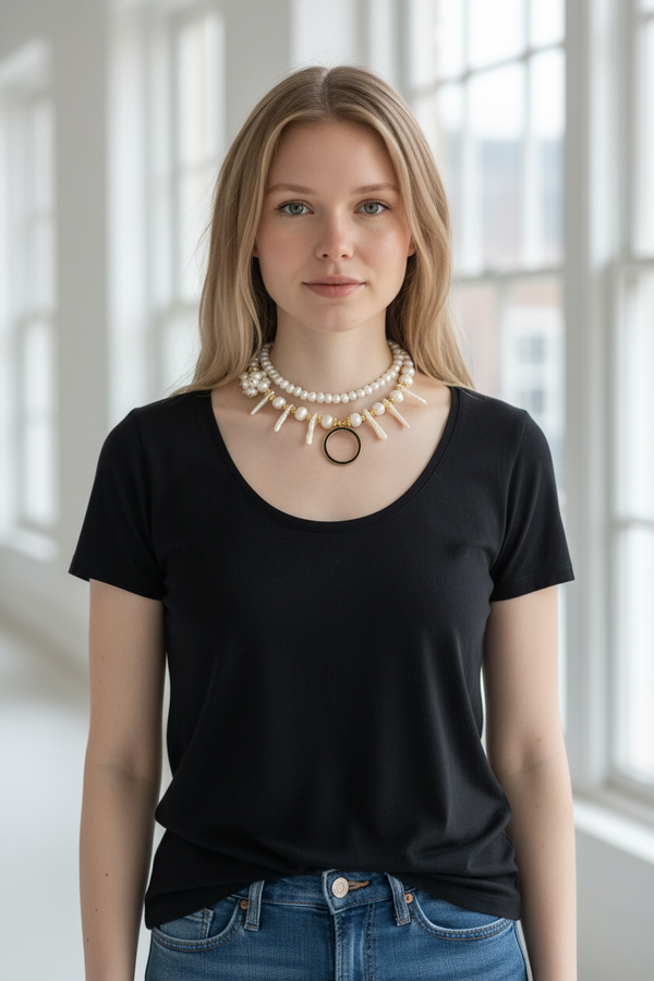 “Luna Bianca” – Κολιέ με Μαργαριτάρια & Κρεμαστά Στοιχεία