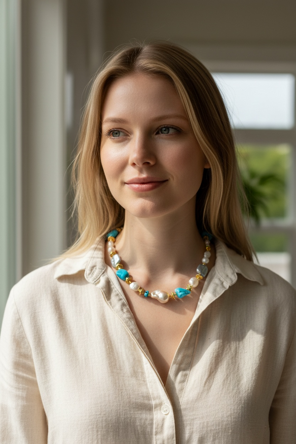 “Aegean Glow” με Faux Πέρλες, Χαολίτη & Μαργαριτάρια