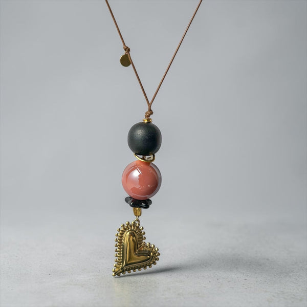 Μακρύ Κολιέ με Χάντρες & Καρδιά Χρυσή