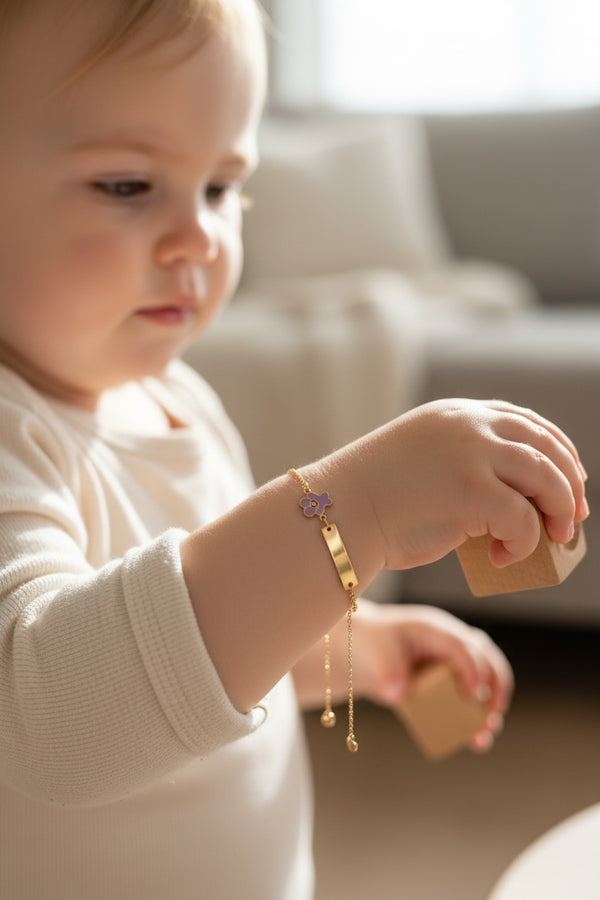 Ατσάλινη Ταυτότητα Βραχιόλι για Μαμά & Μωρό με Λουλουδάκι