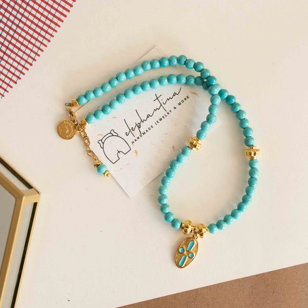 Κολιέ από στοιχείο με τιρκουαζ σμάλτο & ημιπολύτιμες πέτρες