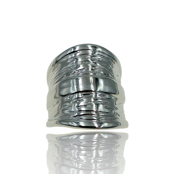 Δαχτυλίδι Συμπαγές Σχέδιο με Ραβδώσεις Ατσάλι Ασημί