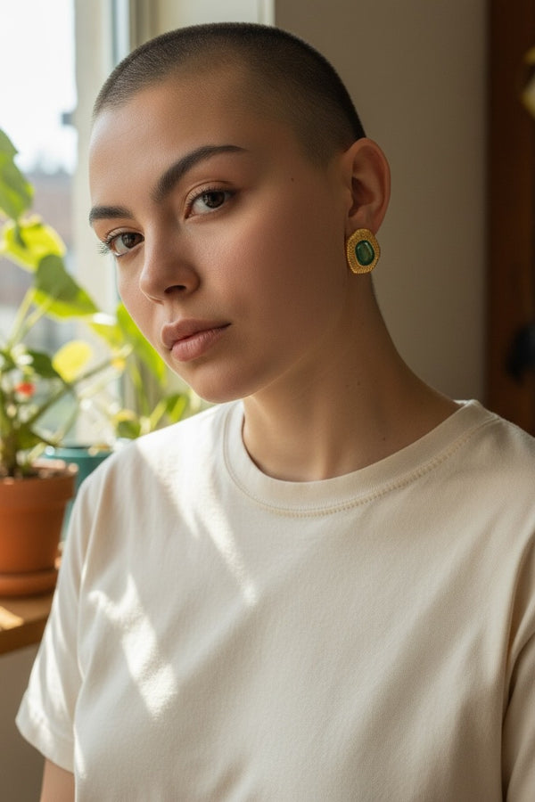 Σκουλαρίκια Μεγάλα Με Πράσινο Σμάλτο