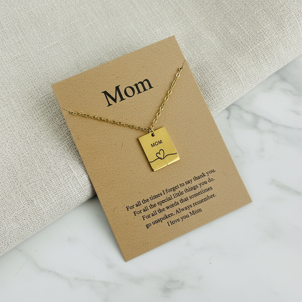 Ατσάλινο Κολιέ Μαμά MOM με Καρδιά – Συμβολικό Δώρο