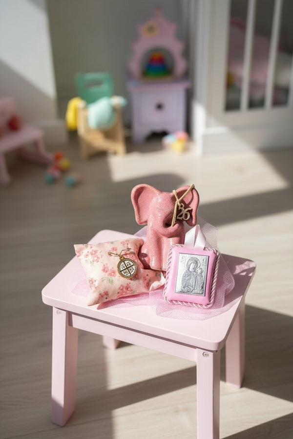 Baby Gift Set για Νεογέννητο Κοριτσιού-Ροζ Διακοσμητικό Σετ για Παιδικό Δωμάτιο με Ελεφαντάκι, Παραμάνα IC XC NIKA & Εικόνα Παναγίας