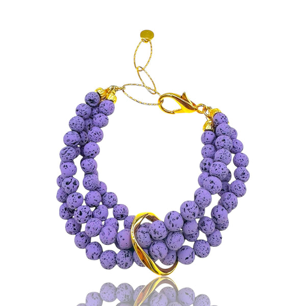 Βραχιόλια με Μωβ Λάβα κι επιχρυσωμένα ορειχάλκινα στοιχεία