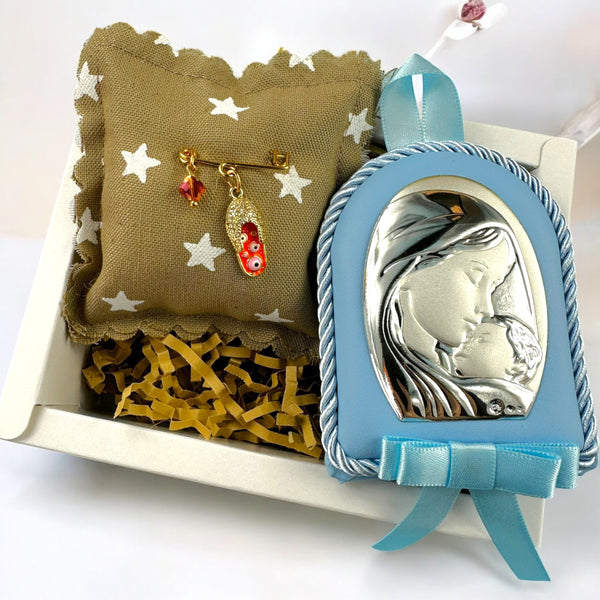 Baby Kit Νεογέννητου Αγοριού - Παραμάνα Μάτι Πορτοκαλί & Εικόνα Παναγίας-Χριστού