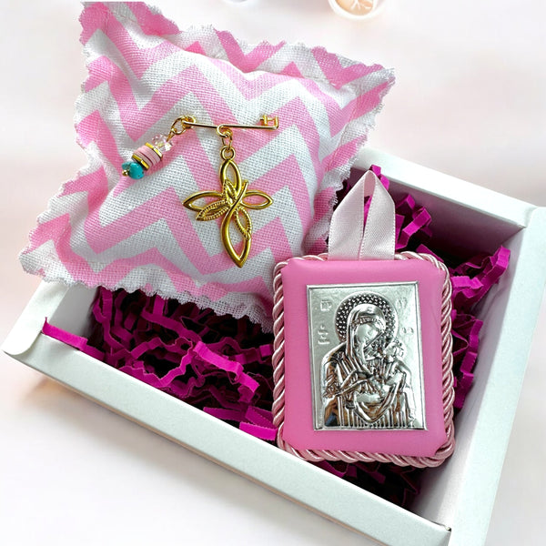 Baby Kit Νεογέννητου Κοριτσιού - Παραμάνα Σταυρό & Εικόνα Παναγίας-Χριστού