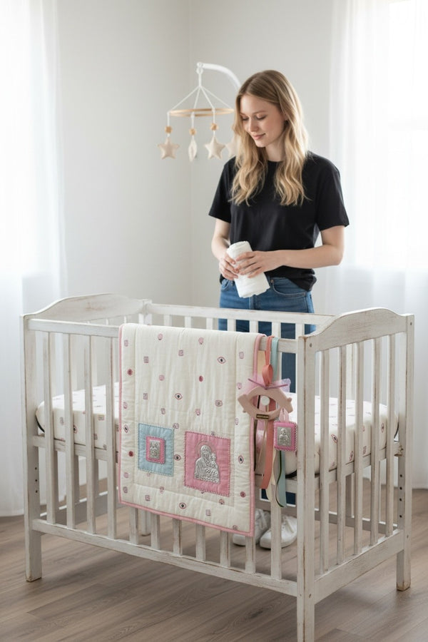 Baby Kit Νεογέννητου Κοριτσιού – Κεραμικό Μάτι «ΝΑ ΣΑΣ ΖΗΣΕΙ» & Εικόνα Παναγίας