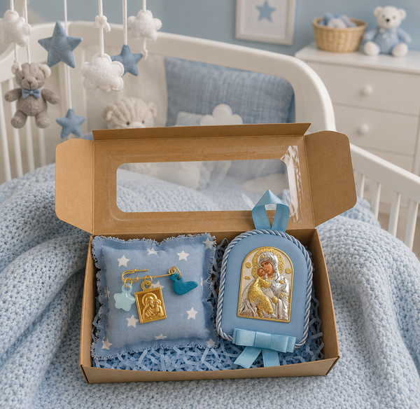 Baby kit Νεογέννητου Αγοριού - Παραμάνα Bird & Εικόνα Παναγίας-Χριστού