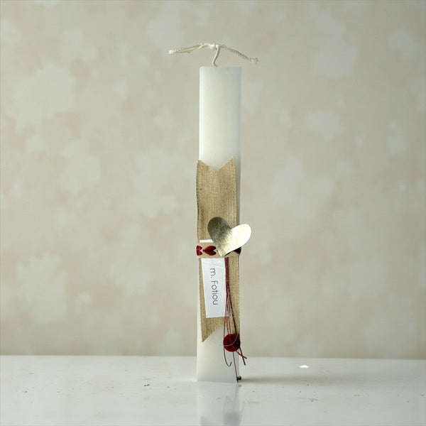 Λαμπάδα με Καρδιά & Κόκκινες Λεπτομέρειες