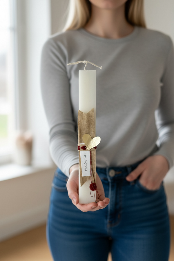 Λαμπάδα με Καρδιά & Κόκκινες Λεπτομέρειες