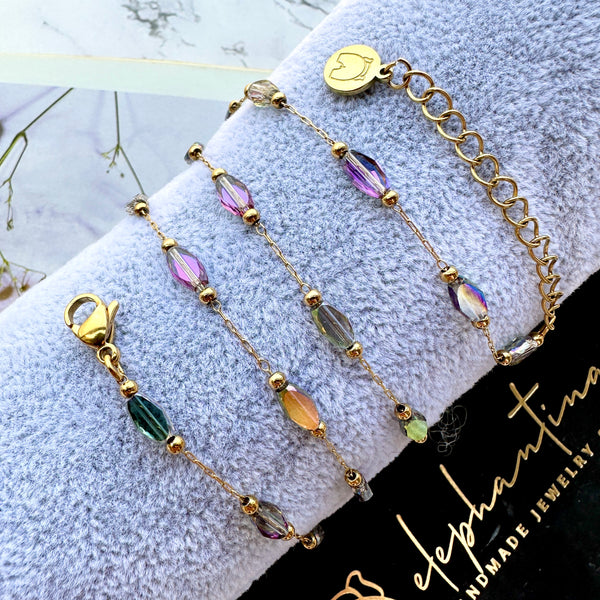 Κολιέ με κρύσταλλα Μωβ-Πράσινο