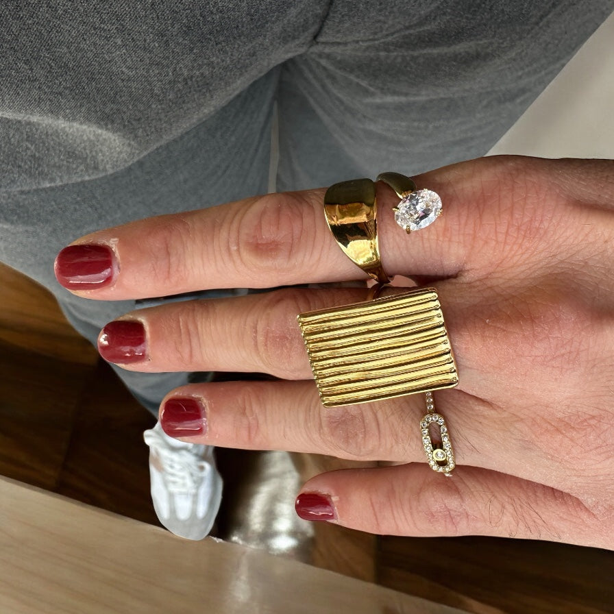 Επίχρυσο Δαχτυλίδι από Ατσάλι με Ζιρκόν σε Ανοιχτό Design