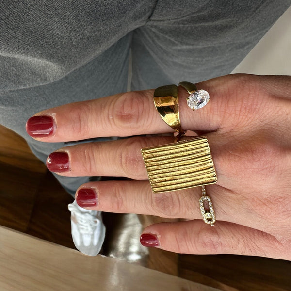 Επίχρυσο Δαχτυλίδι από Ατσάλι με Ζιρκόν σε Ανοιχτό Design