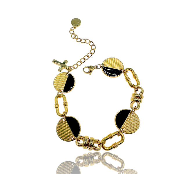 Επίχρυσο Βραχιόλι με Μαύρο Σμάλτο και Σταυρό