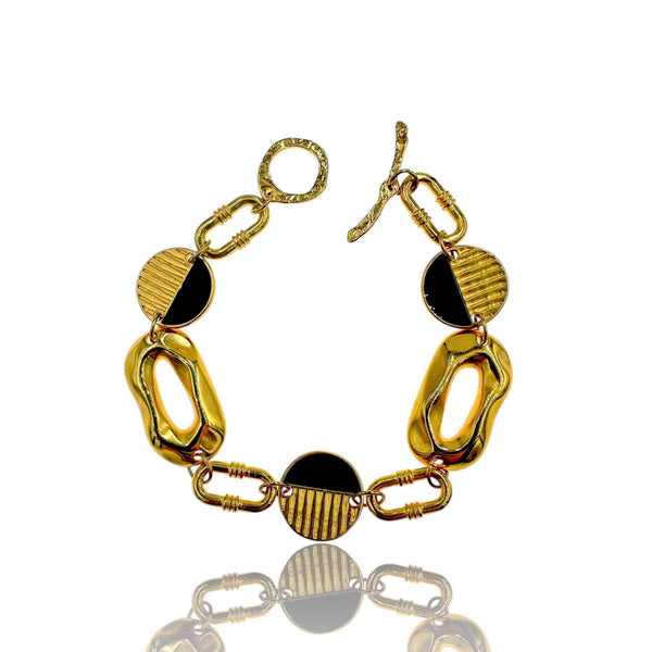 Επίχρυσο Βραχιόλι Μαύρο Σμάλτο και Ανάγλυφα Στοιχεία M/L