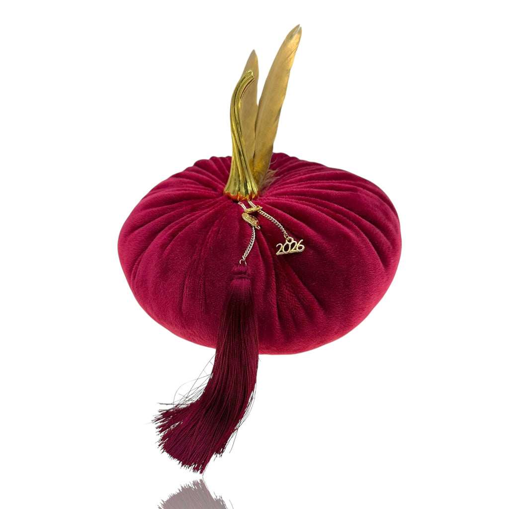 Διακοσμητική Βελούδινη Κολοκύθα Γούρι 2026 Μπορντό με Χρυσές Λεπτομέρειες