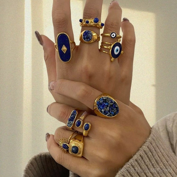 Ατσάλινο Δαχτυλίδι Χρυσό με Μάτι από Σμάλτο