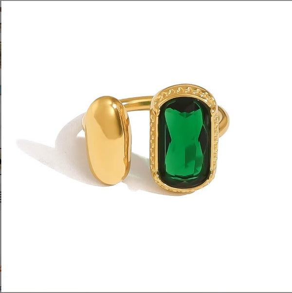 Ατσάλινο Χρυσό δαχτυλίδι με πολύχρωμες πέτρες – Πράσινο, Μωβ & Ροζ