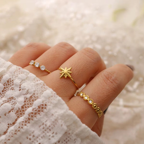 Ατσάλινο επιχρυσωμένο δαχτυλίδι με μοτίβο άστρο