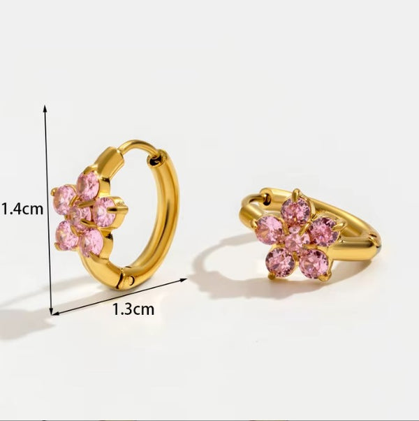 Ατσάλινοι Χρυσοί Κρίκοι με Ροζ Λουλούδι Ζιργκόν