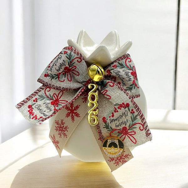 Γούρι 2026 Κεραμικό Ρόδι με Φιόγκο & Κουδουνάκι (10x13)