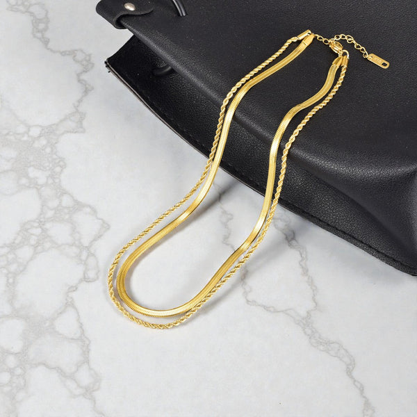 Διπλό Κολιέ Αλυσίδα & Flat Snake Chain σε Χρυσό