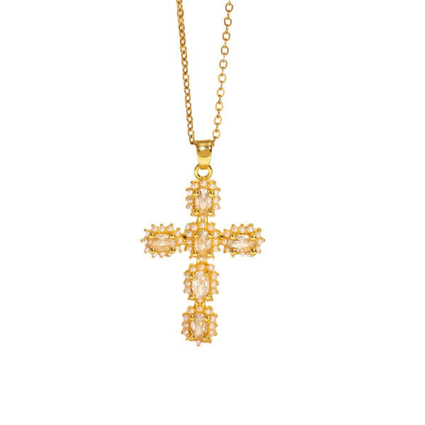 Χρυσός Σταυρός με Λευκά Κρύσταλλα σε Κολιέ – Εκλεπτυσμένο Κόσμημα