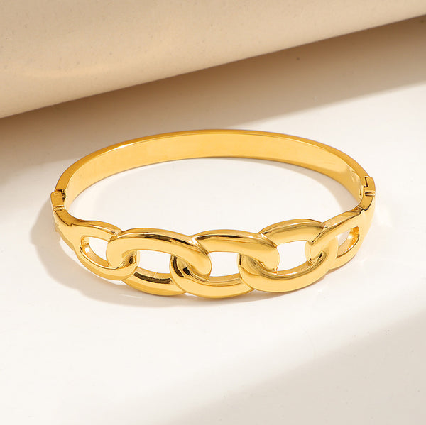 Ατσάλινη Χειροπέδα Χρυσού Χρώματος με Σχέδιο Αλυσίδας – Μοντέρνο Βραχιόλι