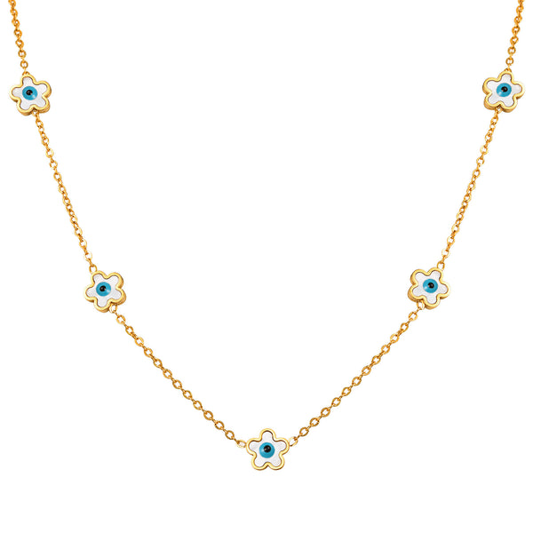 Χρυσό Κολιέ με Φίλντισι Ματάκια Λουλουδάκια – Κομψό Φυλαχτό Προστασίας