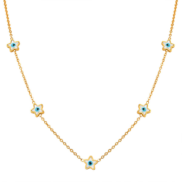 Χρυσό Κολιέ με Φίλντισι Ματάκια Αστεράκια– Κομψό Φυλαχτό Προστασίας