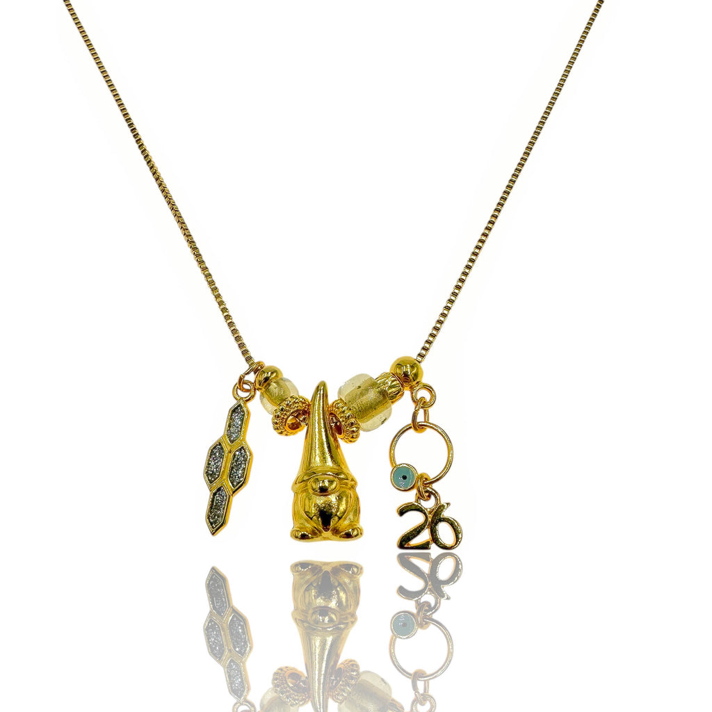 Γούρι Κολιέ 2026 με Νάνο, Ματάκι & Χάντρες – Golden Charm of Joy