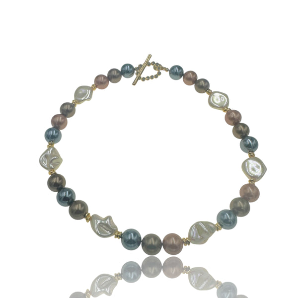 Κολιέ Με Πέρλες “Ocean Dust” – Πολύχρωμο με Αιματίτες & Baroque Πέρλες